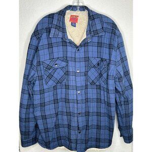 Big Mac Shirt Jacket Mens XL Blue Plaid Sherpa Lined Flannel Workwear Warm